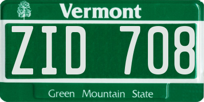 VT license plate ZID708