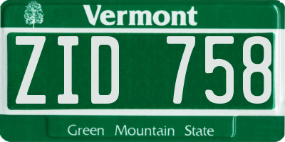 VT license plate ZID758