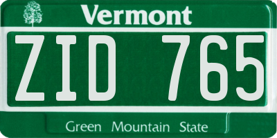 VT license plate ZID765