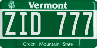 VT license plate ZID777