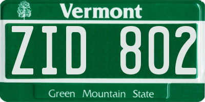 VT license plate ZID802