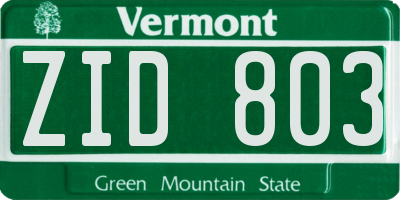VT license plate ZID803