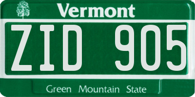 VT license plate ZID905