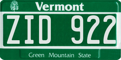 VT license plate ZID922