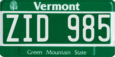 VT license plate ZID985