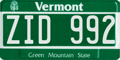 VT license plate ZID992
