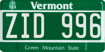 VT license plate ZID996