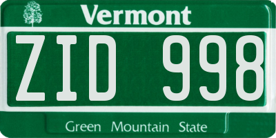 VT license plate ZID998
