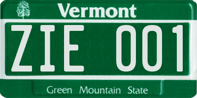 VT license plate ZIE001
