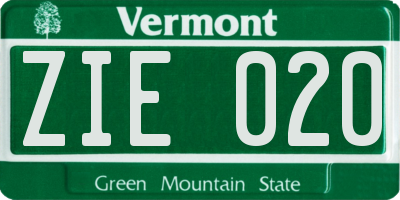VT license plate ZIE020