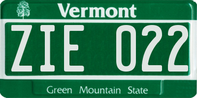 VT license plate ZIE022