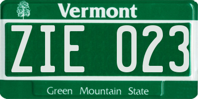 VT license plate ZIE023