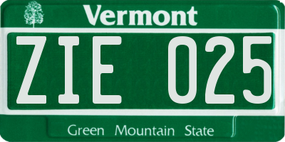 VT license plate ZIE025