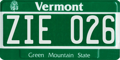 VT license plate ZIE026