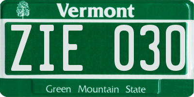VT license plate ZIE030
