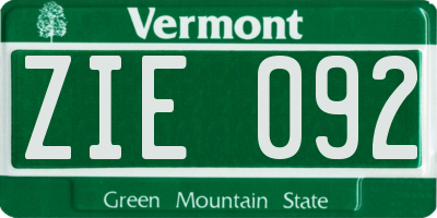 VT license plate ZIE092