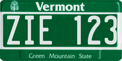 VT license plate ZIE123