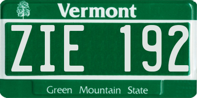 VT license plate ZIE192