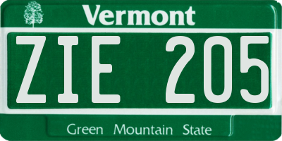 VT license plate ZIE205