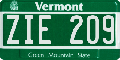 VT license plate ZIE209