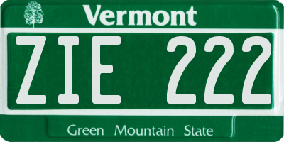 VT license plate ZIE222