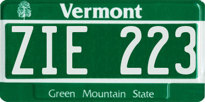 VT license plate ZIE223