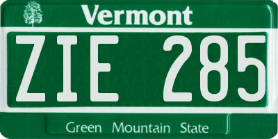 VT license plate ZIE285