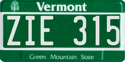 VT license plate ZIE315