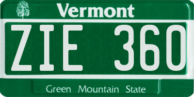 VT license plate ZIE360