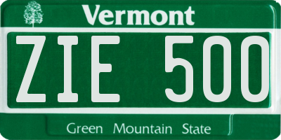 VT license plate ZIE500