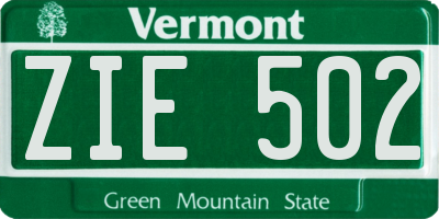 VT license plate ZIE502