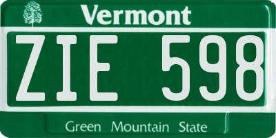 VT license plate ZIE598