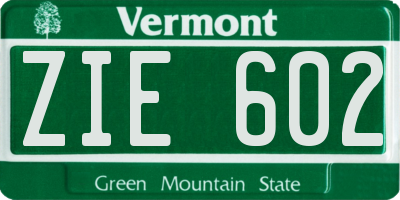 VT license plate ZIE602