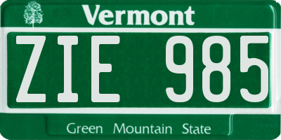 VT license plate ZIE985