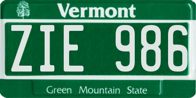 VT license plate ZIE986