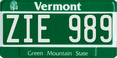 VT license plate ZIE989