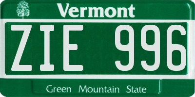VT license plate ZIE996