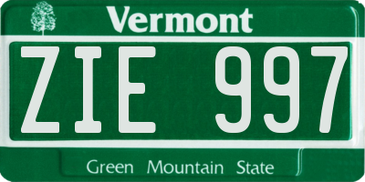 VT license plate ZIE997