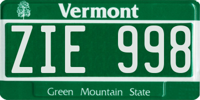 VT license plate ZIE998
