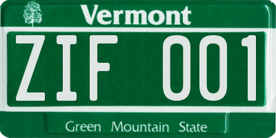 VT license plate ZIF001
