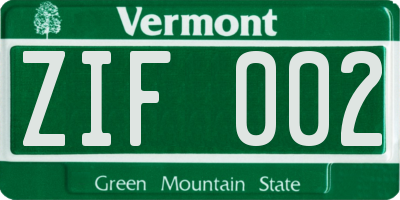 VT license plate ZIF002