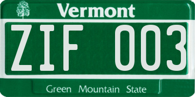 VT license plate ZIF003