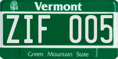 VT license plate ZIF005