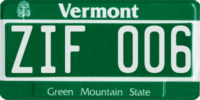 VT license plate ZIF006