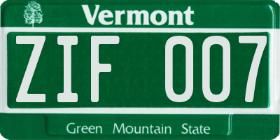 VT license plate ZIF007