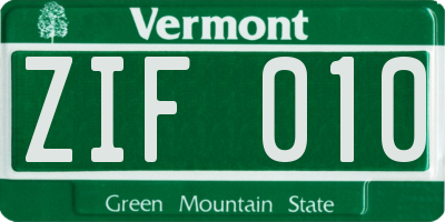 VT license plate ZIF010