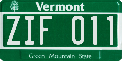 VT license plate ZIF011
