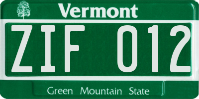 VT license plate ZIF012