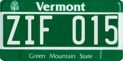 VT license plate ZIF015