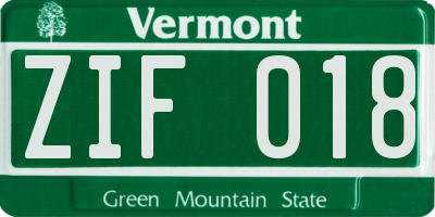 VT license plate ZIF018